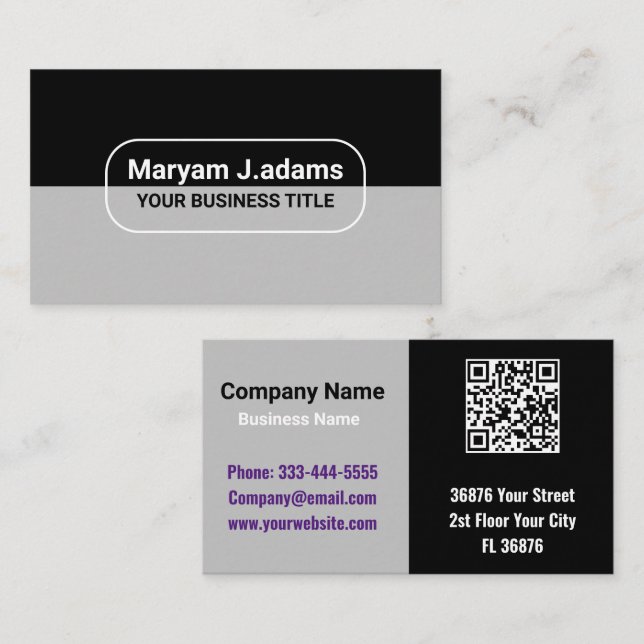 Carte De Visite Nom professionnel classique personnalisé (code qr) (Devant / Derrière)