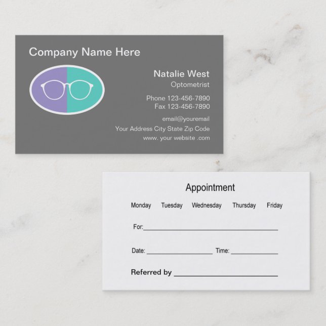 Carte De Visite Nomination d'un ophtalmo optométriste (Devant / Derrière)