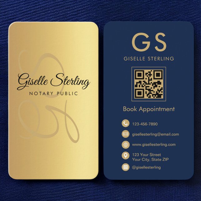 Carte De Visite Noor public Marine bleu QR Code Monogramme (Créateur téléchargé)