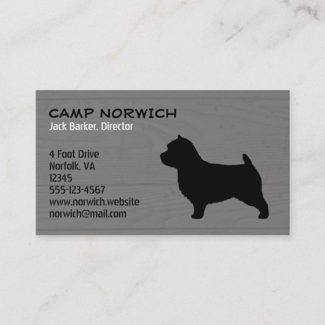Carte De Visite Norwich Terrier Chien race Silhouette Faux Wood (Devant)
