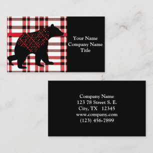 Carte De Visite Norwood Rustique Ours Noir Silhouette Sur Plaid