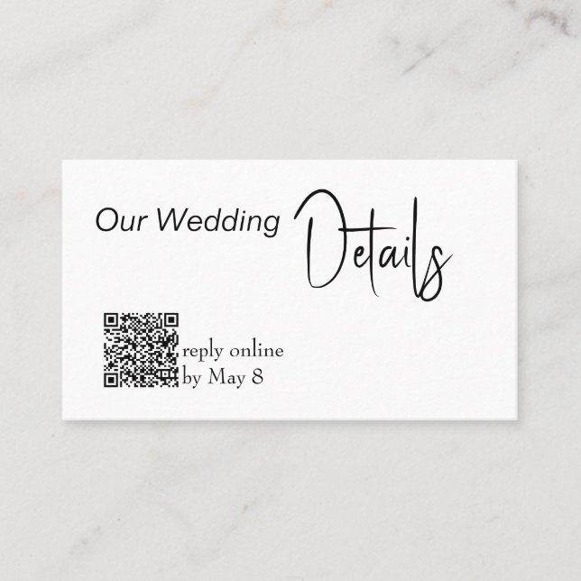 Carte De Visite Nos détails Mariage RSVP Mariage Budget QR Code (Devant)