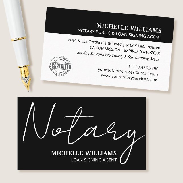 Carte De Visite Notaire Agent de signature de prêt Script Logo Noi (Créateur téléchargé)