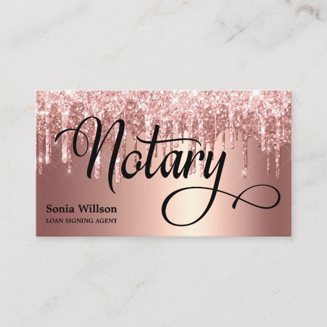 Carte De Visite Notaire élégant rose typographie or plume plume st (Devant)