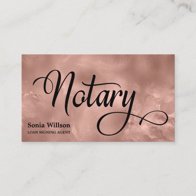 Carte De Visite Notaire élégant rose typographie or plume plume st (Devant)
