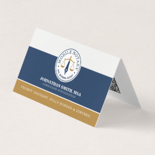 Carte De Visite Notaire mobile signature juridique Navy Gold QR de