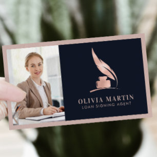 Carte De Visite Notaire Public Élégant Blush & Marine Professionne