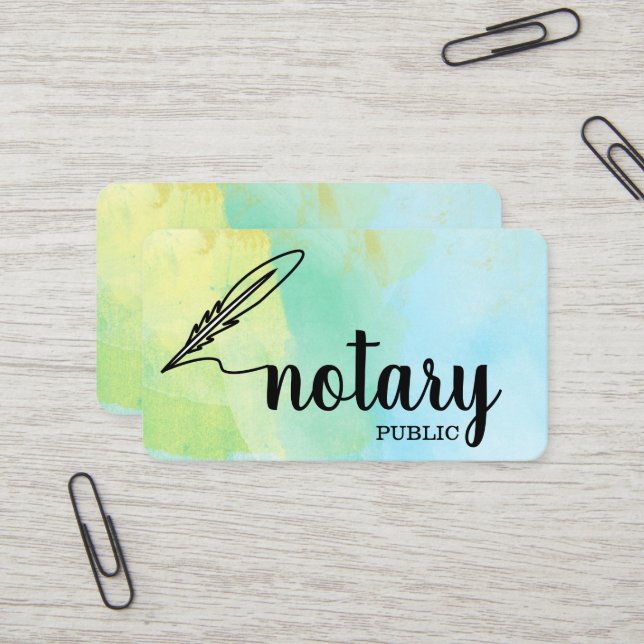 Carte De Visite Notaire Public Élégant Script Plain (Devant/Arrière en situation)