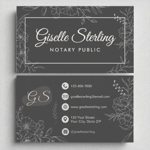 Carte De Visite Notaire Public Moody Charcoal Grey FlorScript