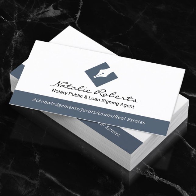 Carte De Visite Notaire Public Pen Logo Loan Signer Agent Blue (Créateur téléchargé)
