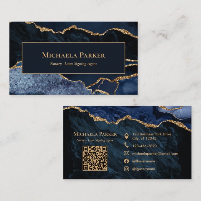 Carte De Visite Notaire public professionnel Code QR bleu marine o (Devant / Derrière)