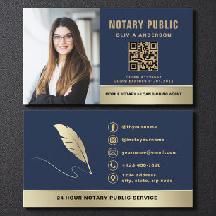 Carte De Visite Notaire Public Professionnel Photo Bleu Nuit Or