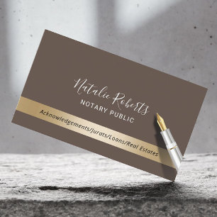 Carte De Visite Notary Public Loan Signing Agent Brown & Gold