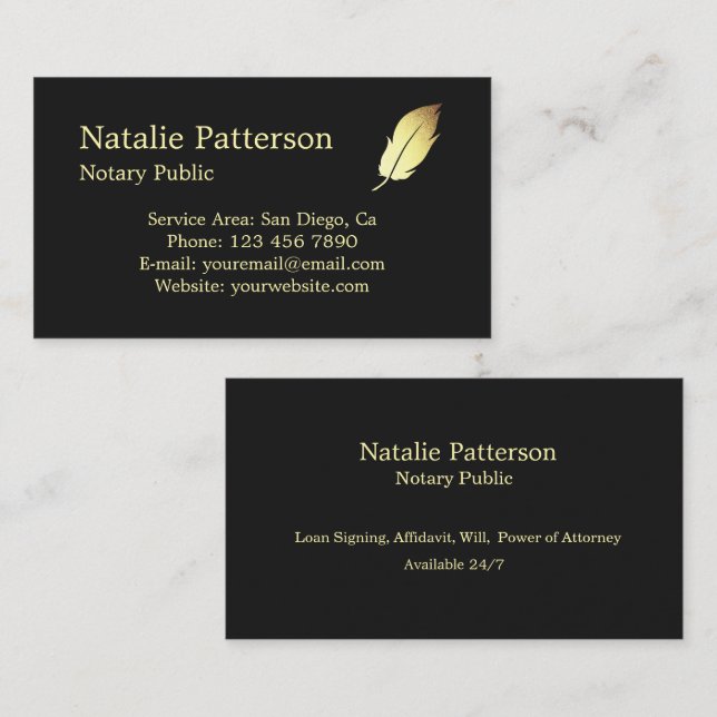 Carte De Visite Notary Services Black Modern Business Card (Devant / Derrière)