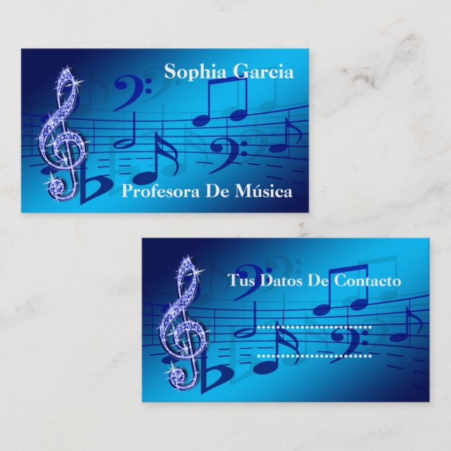 Carte De Visite Note Musicale De Couleur Bleue Brillante (Devant / Derrière)
