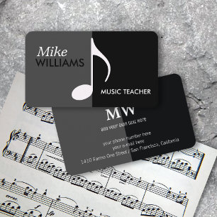Carte De Visite Note musicale sur Black & Grey Modern