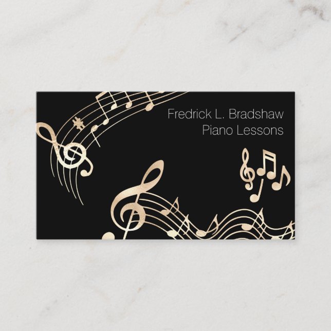 Carte De Visite Notes de musique dorées sur fond noir (Devant)