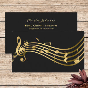 Carte De Visite Notes de musique Flute Enseignant Gold Elegant
