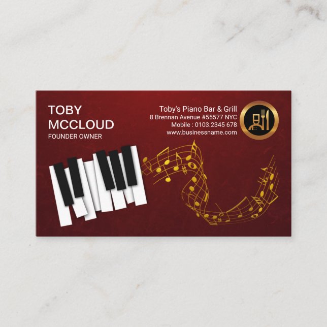 Carte De Visite Notes de musique Gold de Ivory Piano Keys (Devant)