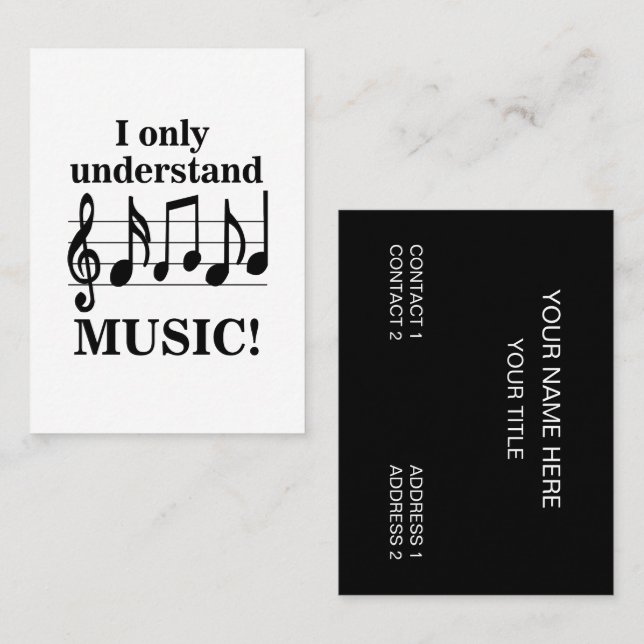 Carte De Visite Notes de musique noir et blanc Profession musicale (Devant / Derrière)