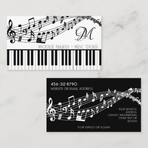 Carte De Visite Notes de musique Piano Monogramme Couleur personna
