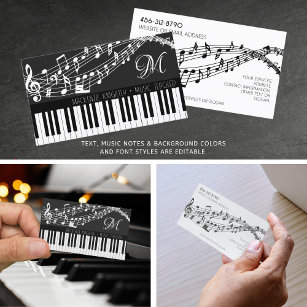 Carte De Visite Notes de musique Piano Monogramme Couleur personna