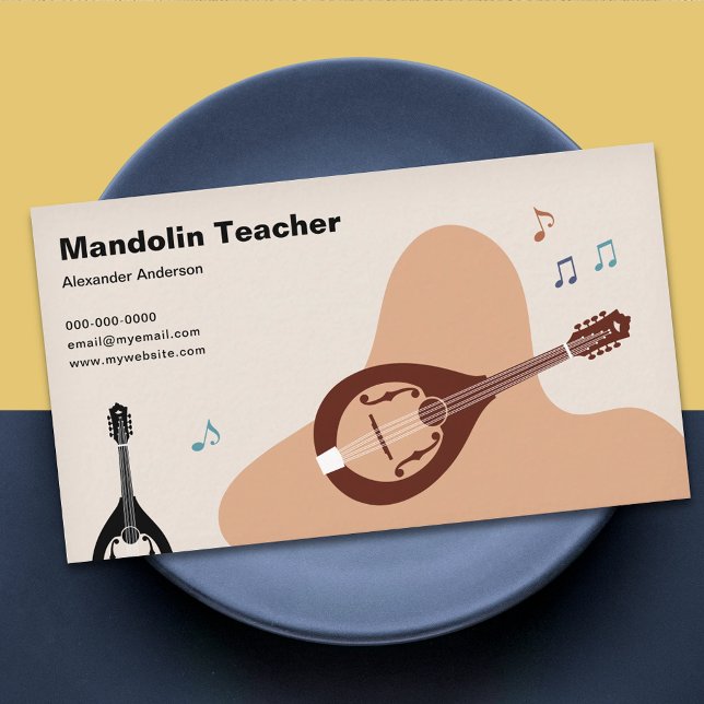 Carte De Visite Notes de Musique - Professeur de Mandoline  (Music Notes - Mandolin Teacher Business Card)