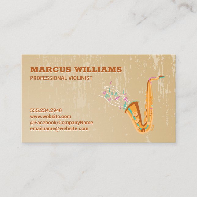 Carte De Visite Notes musicales de saxophone | Grunge Arrière - pl (Devant)
