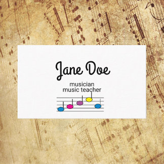 Carte De Visite Notes musicales Musicien coloré Personnaliser