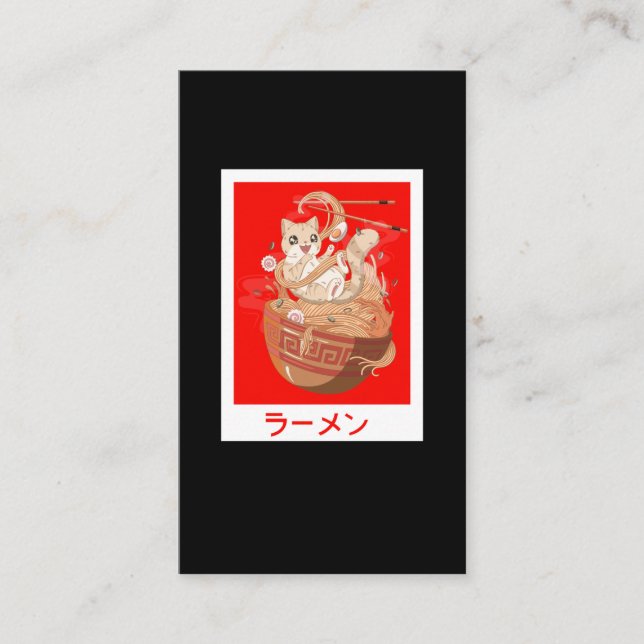 Carte De Visite Nouilles japonaises Anime Chat et Ramen accro (Devant)