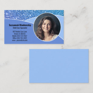 Carte De Visite Nounou professionnelle Photo Paillettes Faux Bleu