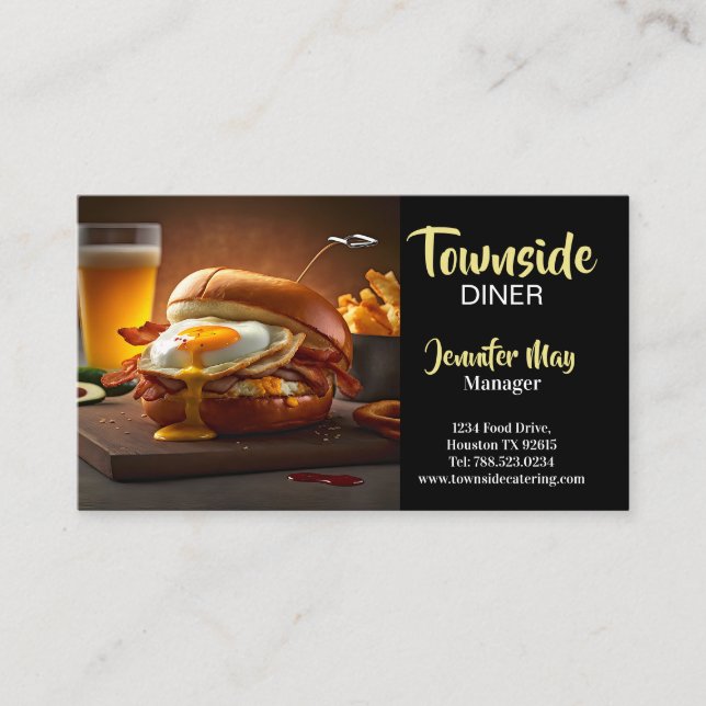Carte De Visite Nourriture Dîner Poulet Bacon Œuf Burger Restauran (Devant)