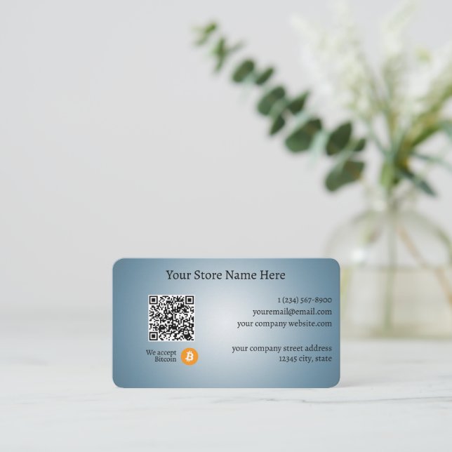 Carte De Visite Nous acceptons Bitcoin QR Code Gradient Bleu (Debout devant)