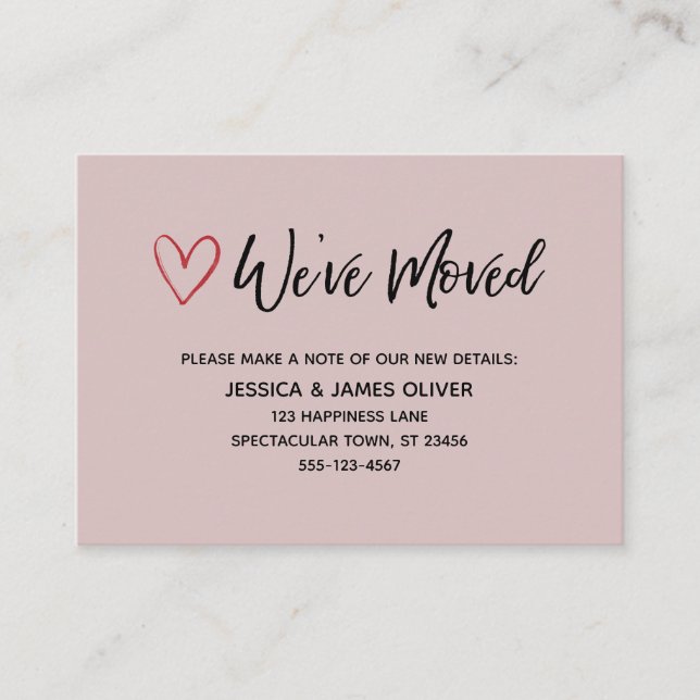 Carte De Visite Nous avons déplacé écriture manuscrite Red Hearts  (Devant)