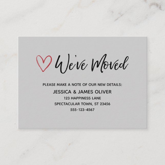 Carte De Visite Nous avons déplacé écriture manuscrite Red Hearts  (Devant)