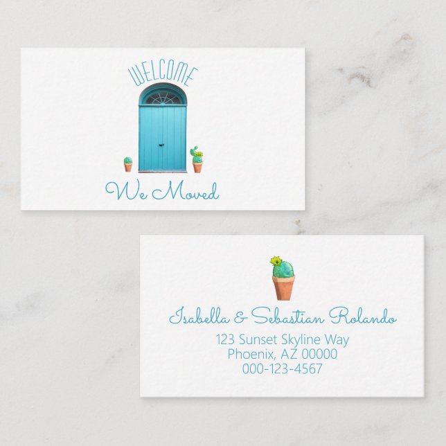 Carte De Visite Nous Avons Déplacé Les Portes Bleues De Cactus Sud (Devant / Derrière)