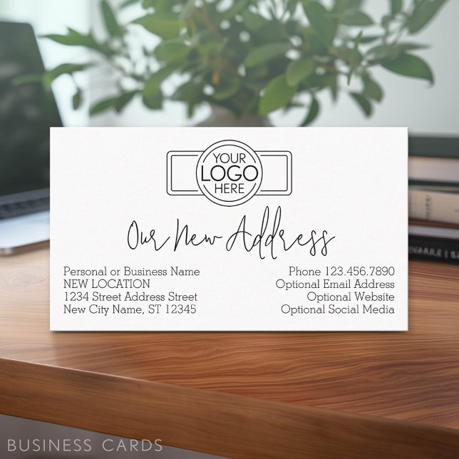 Carte De Visite Nouveau changement d'adresse avec logo d'entrepris (New Address Insert Card - same size as a business card)