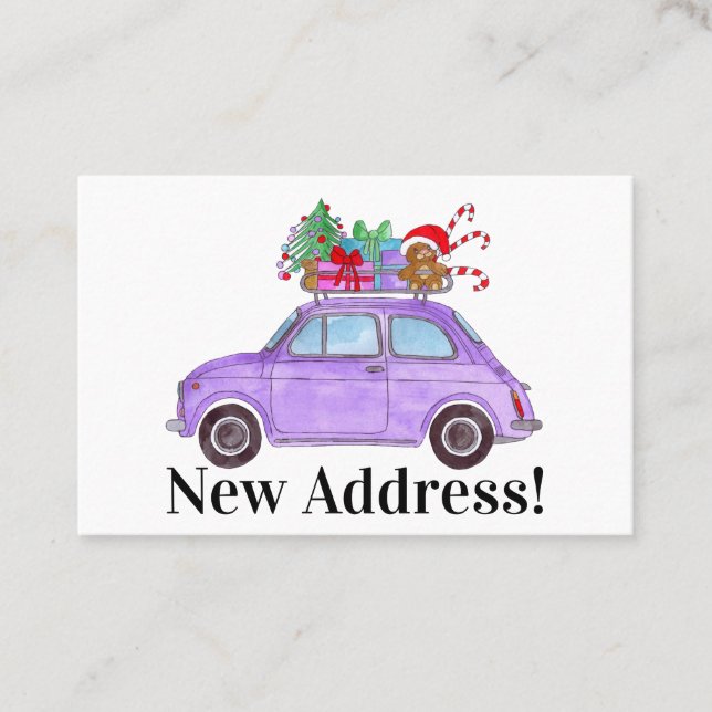 Carte De Visite Nouvelle adresse Purple Fiat 500 avec cadeaux de N (Devant)