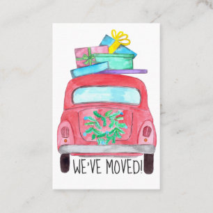 Carte De Visite Nouvelle adresse voiture rouge avec cadeaux de Noë