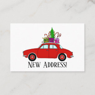 Carte De Visite Nouvelle adresse voiture rouge avec des cadeaux de