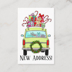 Carte De Visite Nouvelle adresse Voiture verte avec cadeaux de Noë