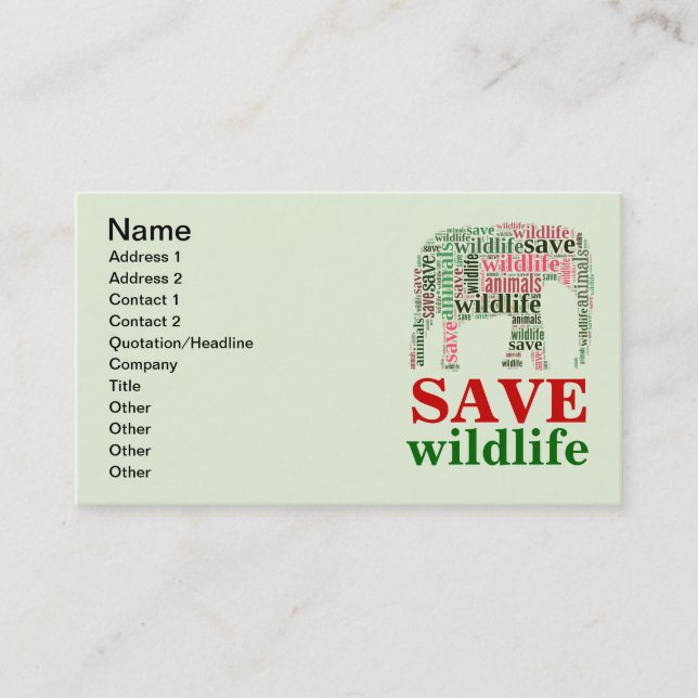 Carte De Visite Nuage de mots éléphants (Devant)