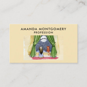 Carte De Visite Nuit de Noël Aquarelle mignonne Enfant & Kitty Cha