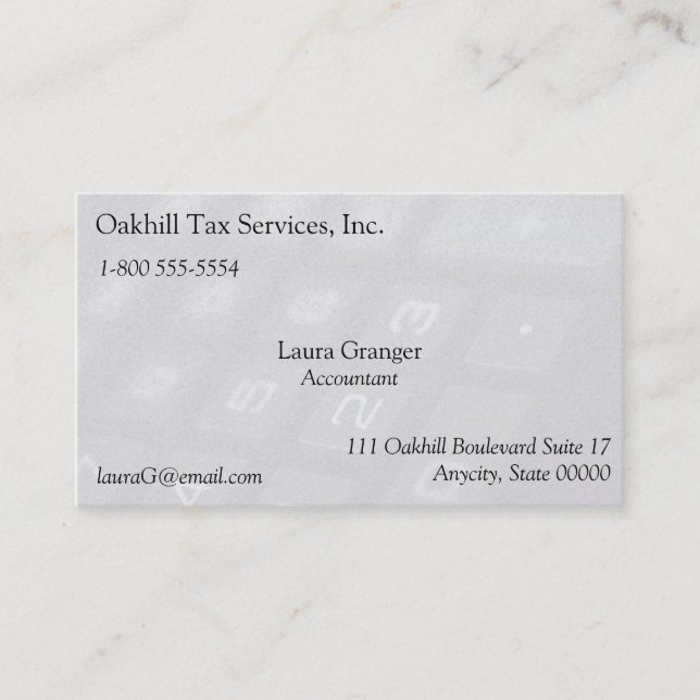 Carte De Visite Numéros clés sur la fondu de la calculatrice (Devant)