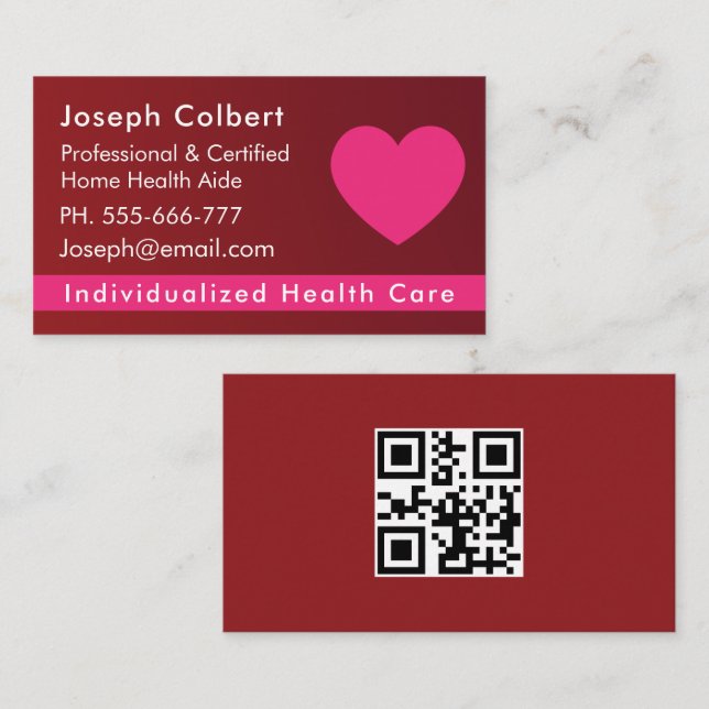 Carte De Visite Nurse Caregiver Modern Biege Code QR Médicale (Devant / Derrière)