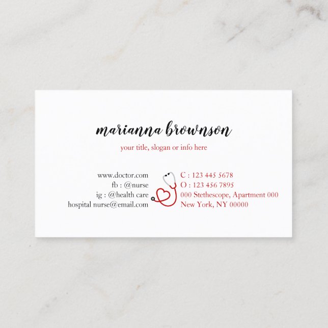 Carte De Visite Nurse Doctor Hospital (Dos)