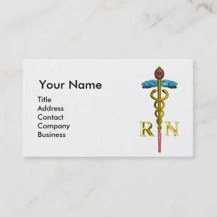 Carte De Visite NURSE vintage et or Caduceus NR Emblem Pearl