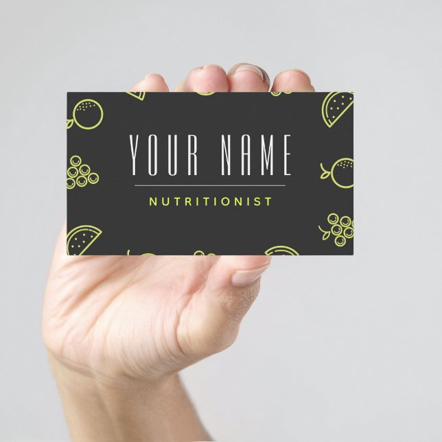 Carte De Visite Nutritionniste Neon Food Motif Simple Minimal Grey (Créateur téléchargé)