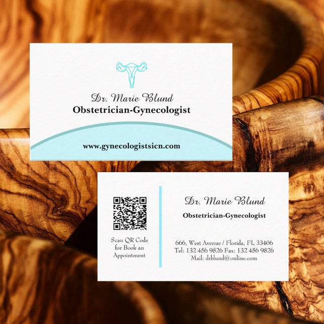 Carte De Visite OBGYN Turquoise moderne élégant avec code QR (Créateur téléchargé)