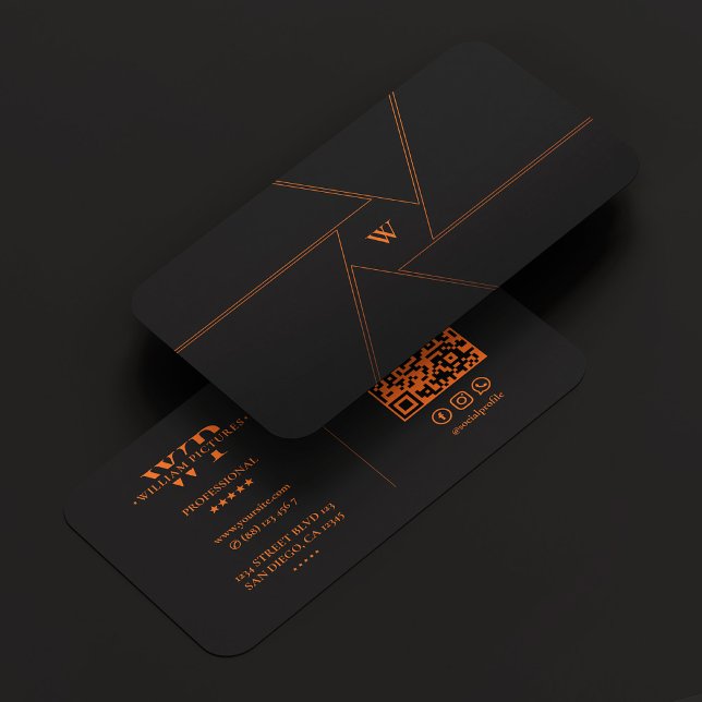 Carte De Visite Objectif de caméra de cinéaste Initial Orange Noir (Cinematographer Camera Lens Initial Orange Black Business Card
)